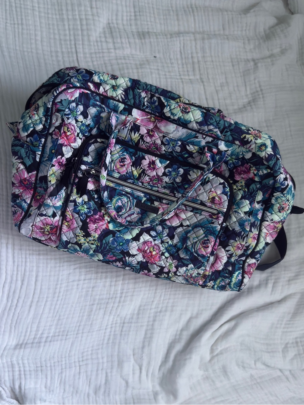 Vera Bradley Garden Grove Quilted Navy Floral Weekender Travel Duffel Bag
